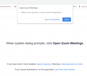 Image of screenshot of Open Zoom Meetings message