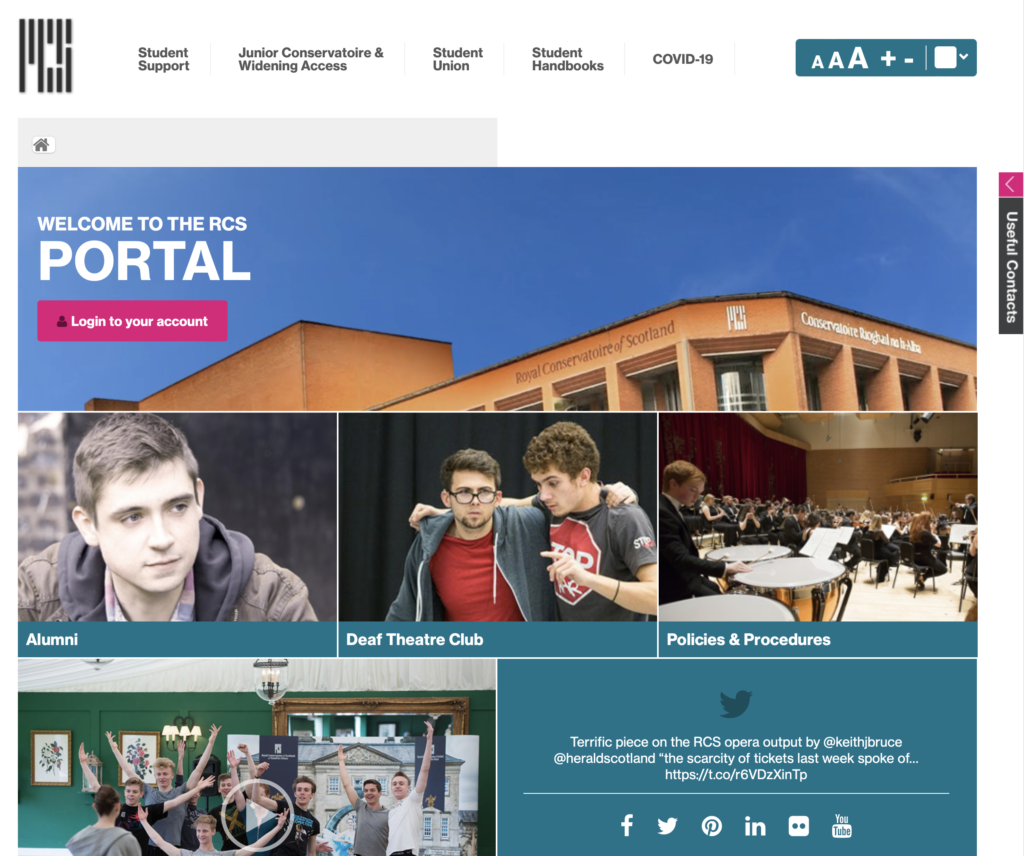 Screenshot of a webpage, the RCS portal.