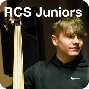 Young man next to double bass
